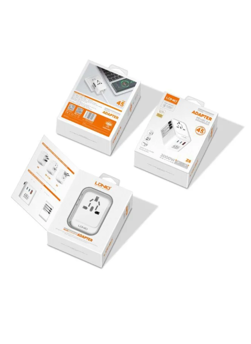 LDNIO Z8 GaN 45W Universal Travel Adapter – All-in-One Fast Charging Power Adapter