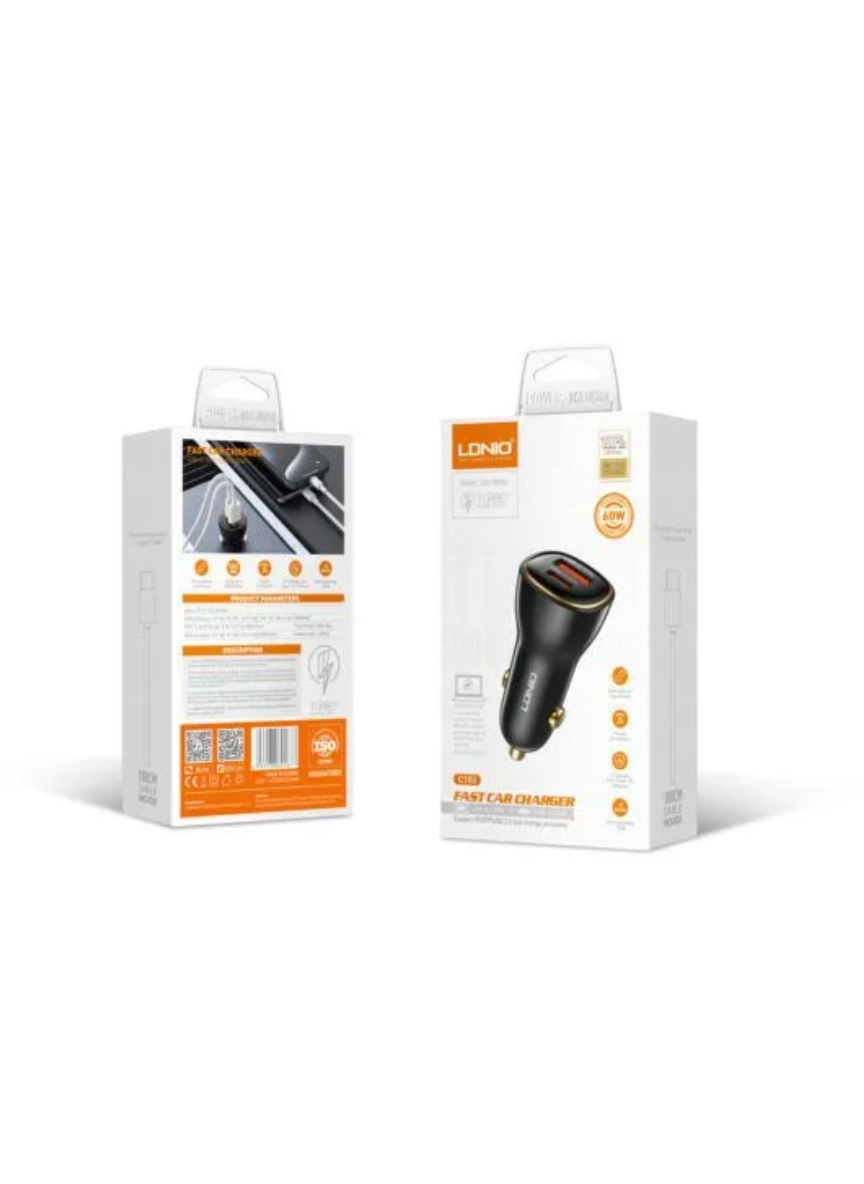 LDNIO C103 60W PD + QC Super Fast Car Charger – Dual Port USB Adapter