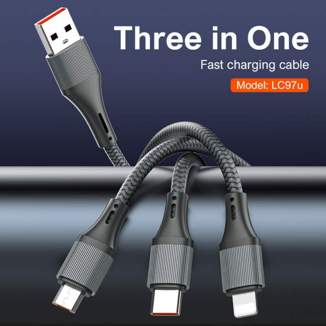LDNIO LC97U 3-in-1 100W Fast Charging Cable – Multi-Device Power Cable