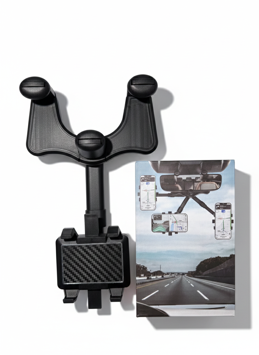 Universal 360° Car Rearview Mirror Phone Holder – Adjustable Mount for Safe Driving