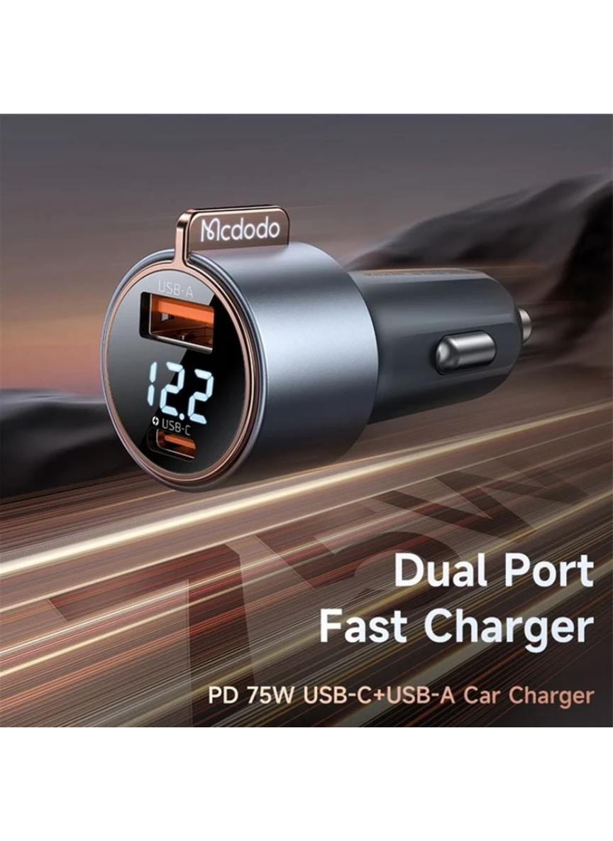 Mcdodo CC-3690 75W Dual Port Car Charger – USB-C + USB-A Fast Charging Adapter