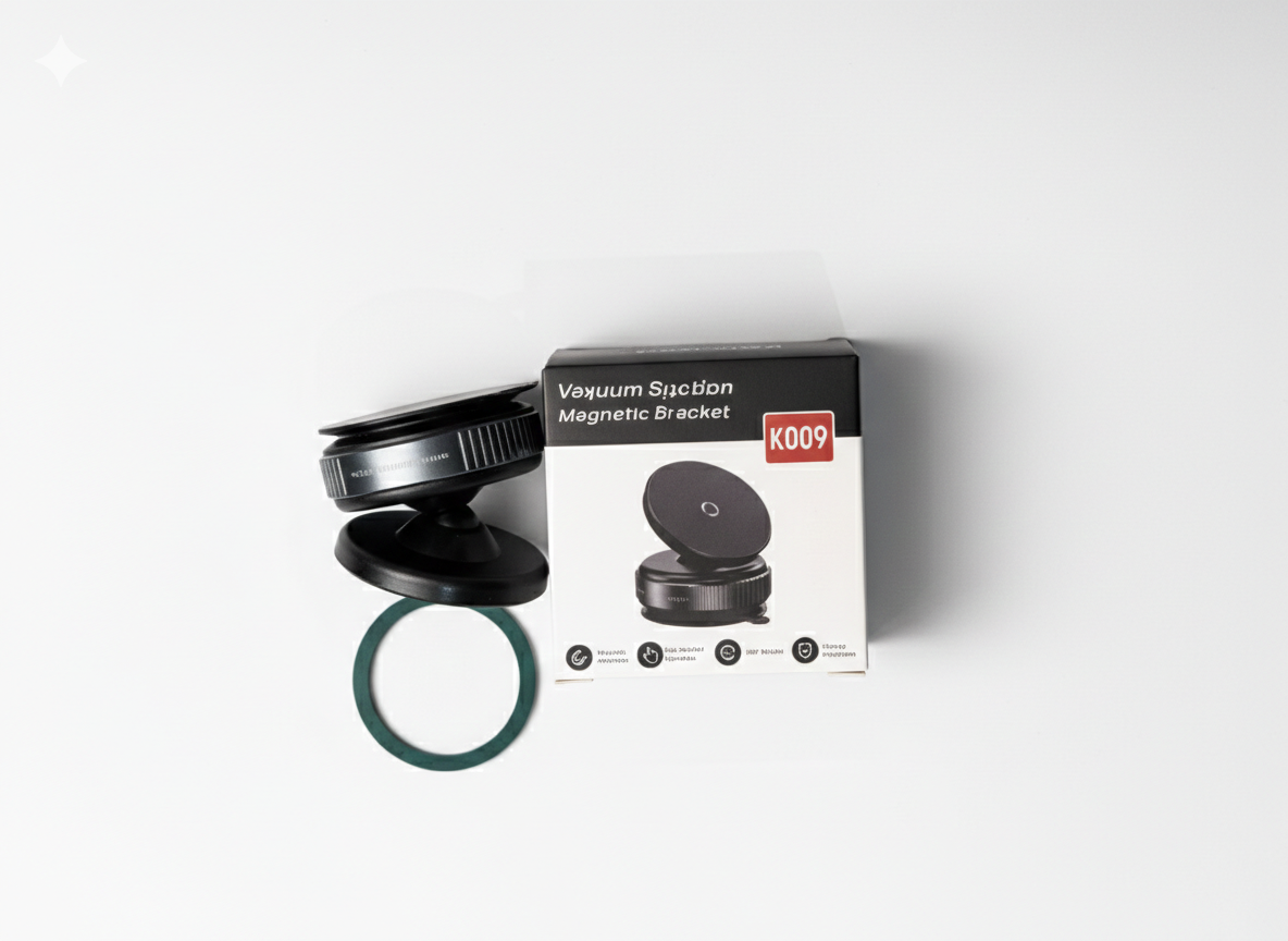 K009 Vacuum Suction Magnetic Phone Mount – 360° Rotating Car Wireless Stand (Black)