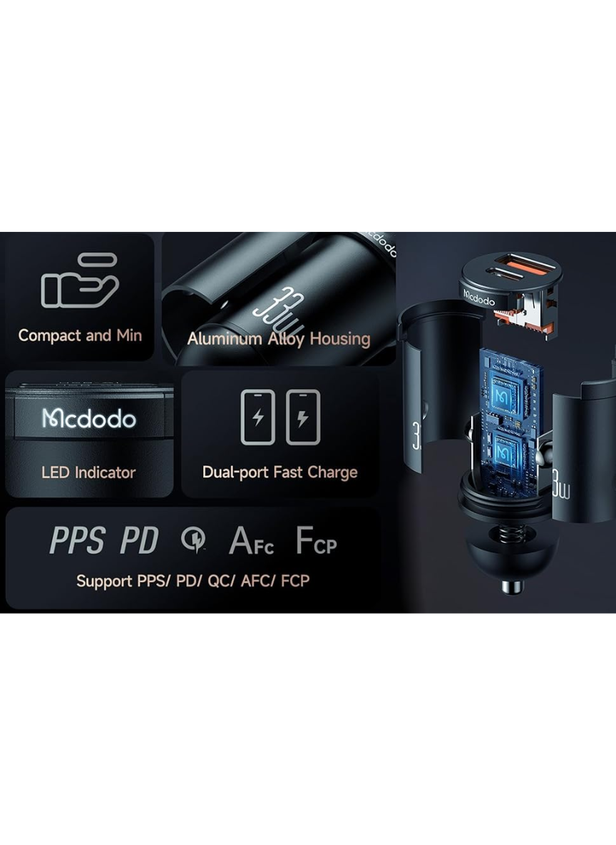 Mcdodo CC2320 33W PD Fast Car Charger – Dual Port USB-C + USB-A