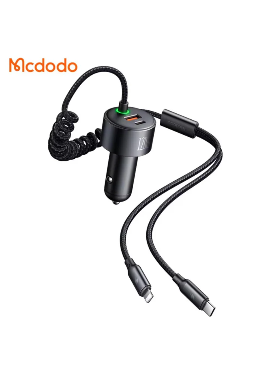 Mcdodo CC-0370 120W 4-in-1 Car Charger – USB-C with Retractable Cable & Fast Charge