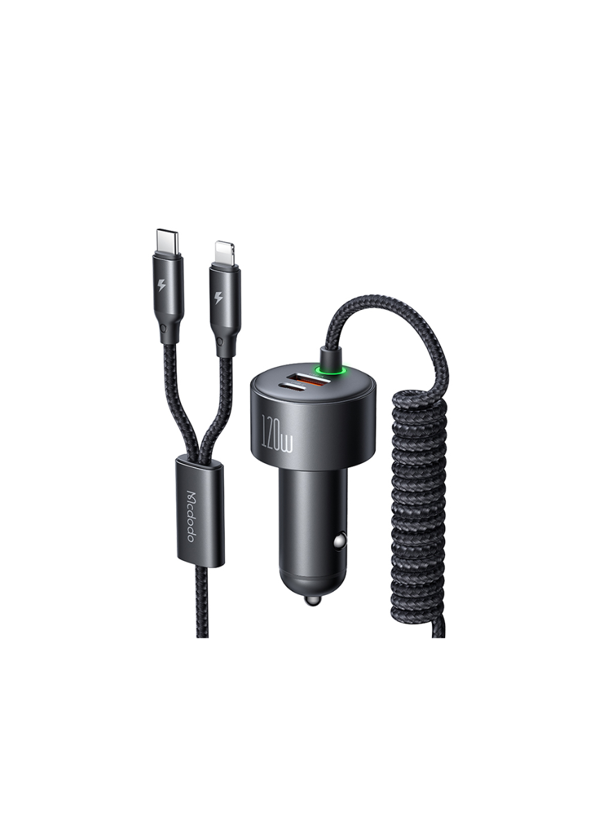 Mcdodo CC-0370 120W 4-in-1 Car Charger – USB-C with Retractable Cable & Fast Charge