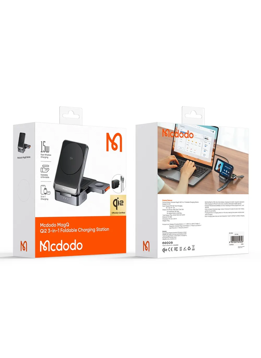 CH-5192 15W MagQ Qi2 3-in-1 Foldable Wireless Charging Station