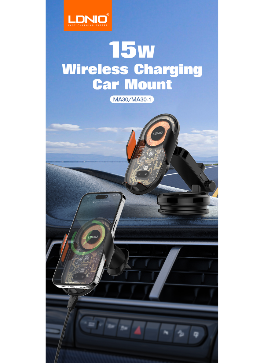 LDNIO MA30 / MA30-1 15W Wireless Car Charger Phone Holder – Fast Charging Mount