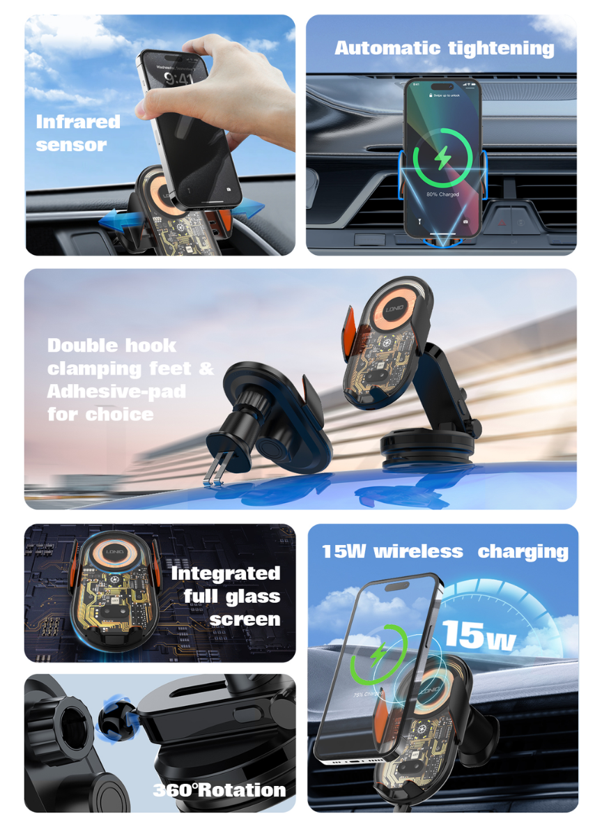 LDNIO MA30 / MA30-1 15W Wireless Car Charger Phone Holder – Fast Charging Mount