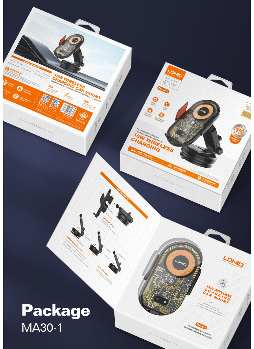 LDNIO MA30 / MA30-1 15W Wireless Car Charger Phone Holder – Fast Charging Mount