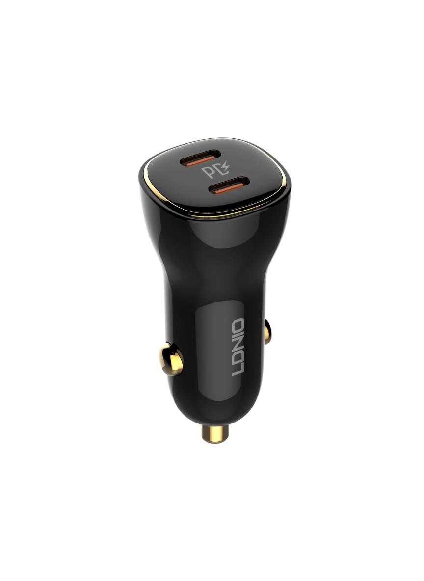 LDNIO C104 60W Dual USB-C Super Fast Car Charger – PD Power Adapter
