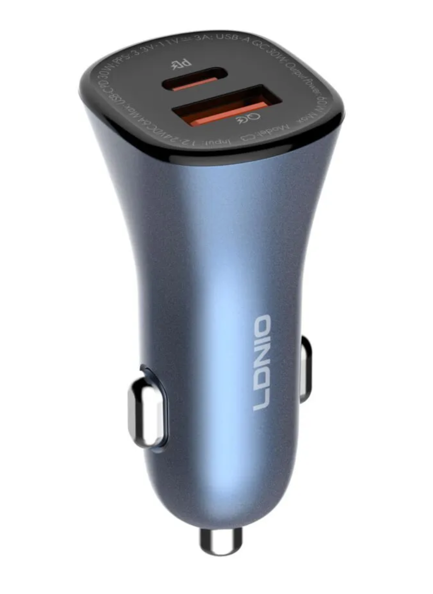 LDNIO C3 60W PD + QC Super Fast Car Charger – Dual Port USB-C & USB-A