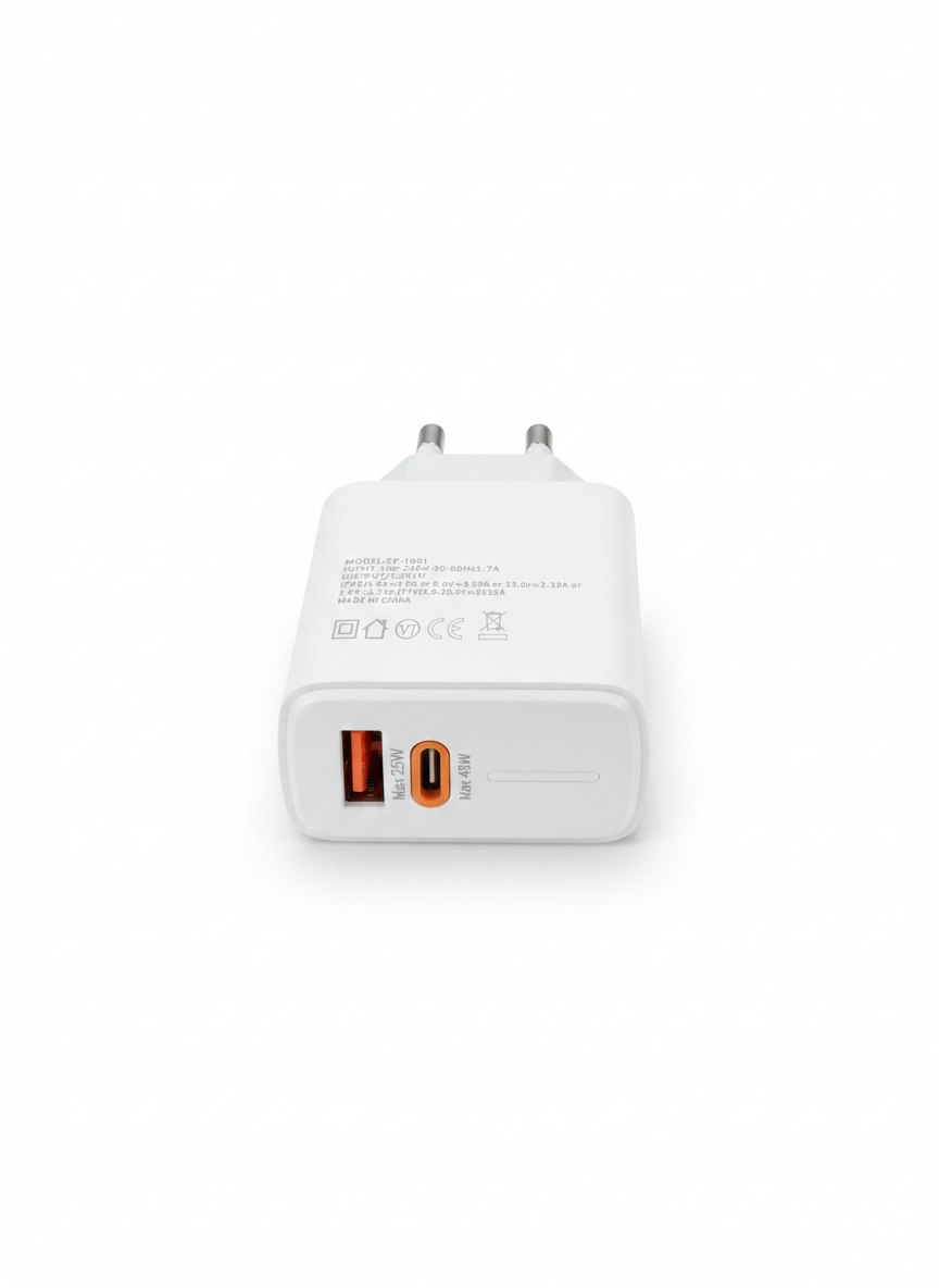 Connectify 45W 2-in-1 Fast Charging Wall Adapter – with any two Fast Charging Cables