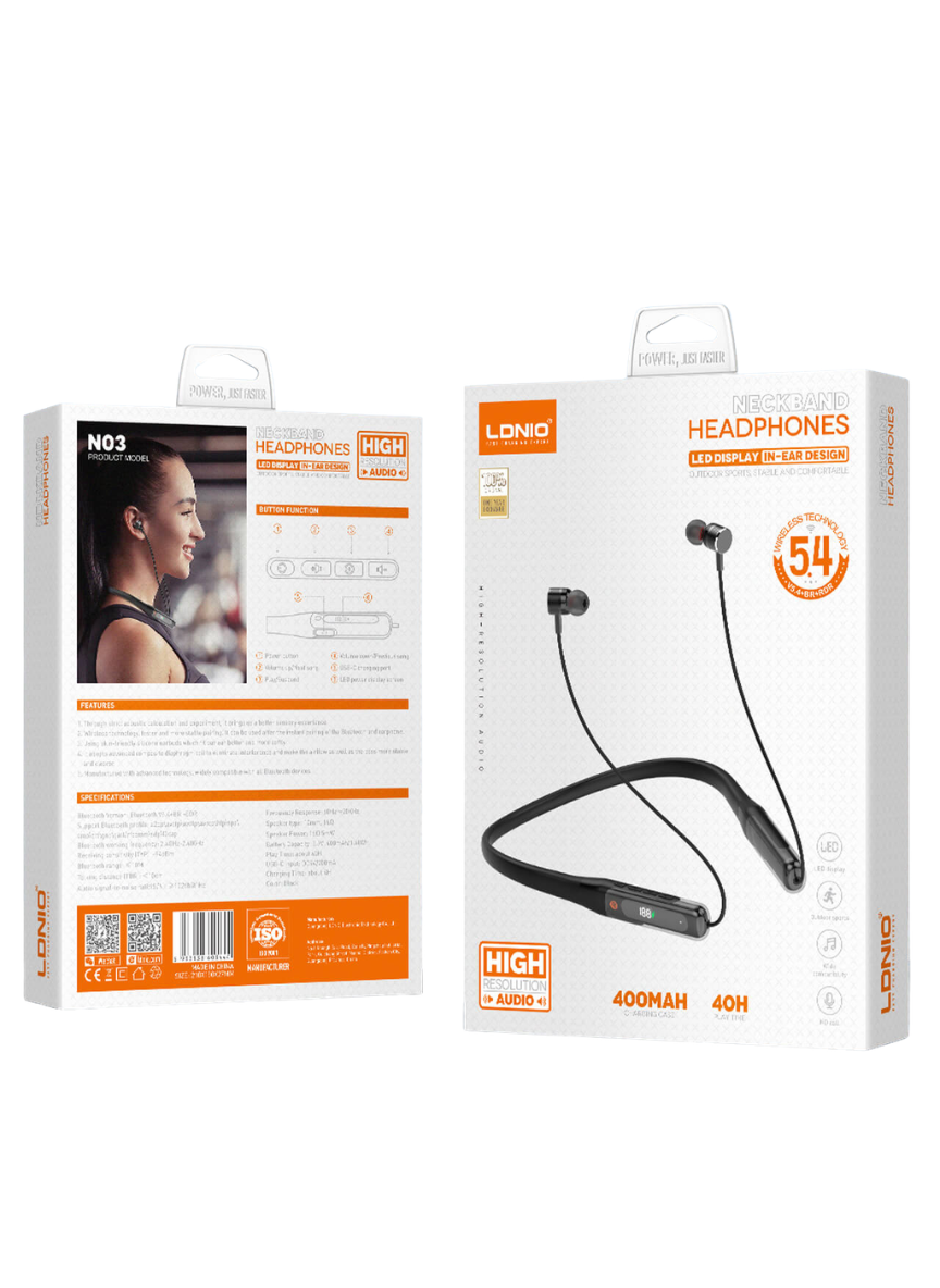 N03 Wireless Stereo Neckband Bluetooth Headset – Comfortable Fit & Clear Sound