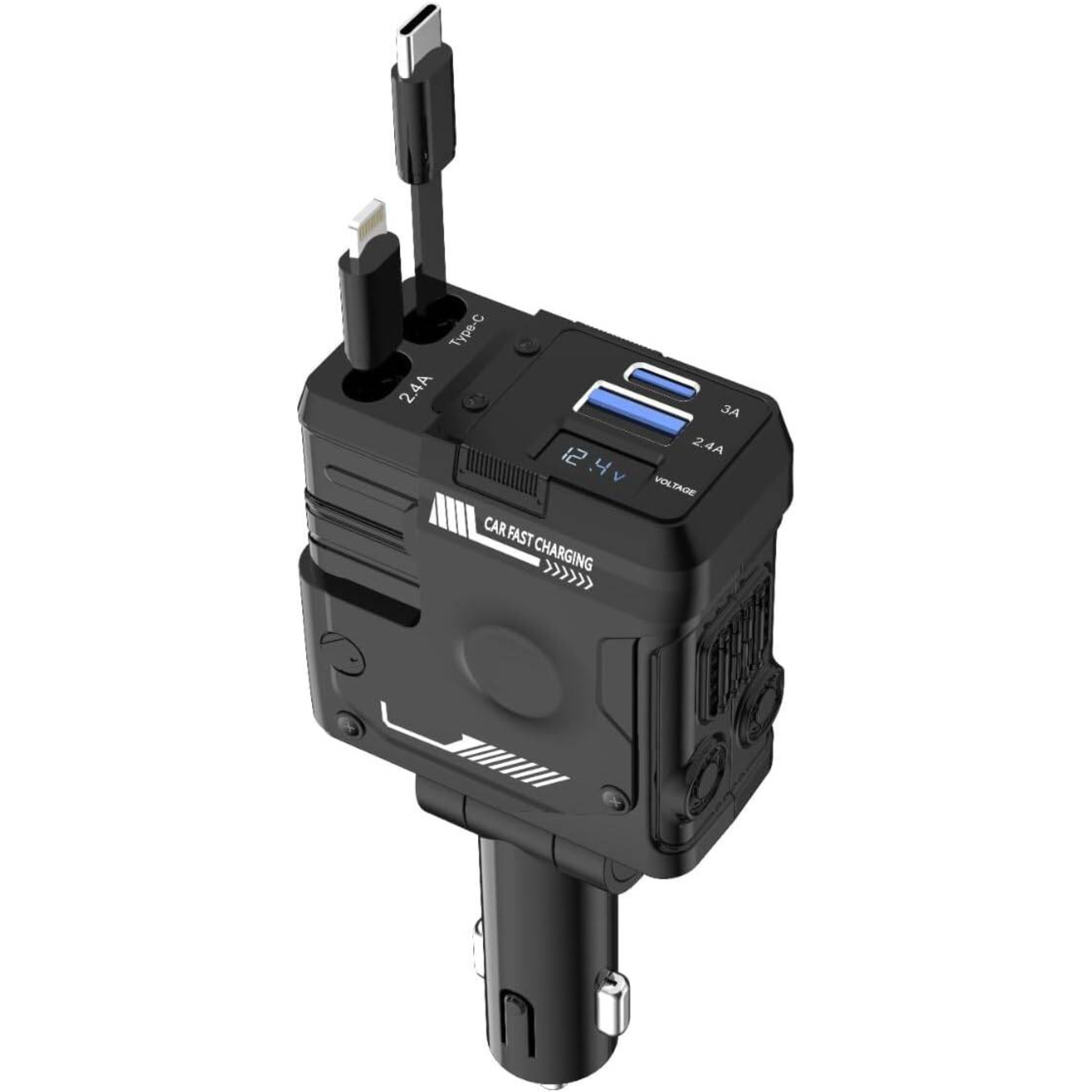 120W 4-in-1 Retractable Car Charger – Fast Charging Multi-Port Power Adapter