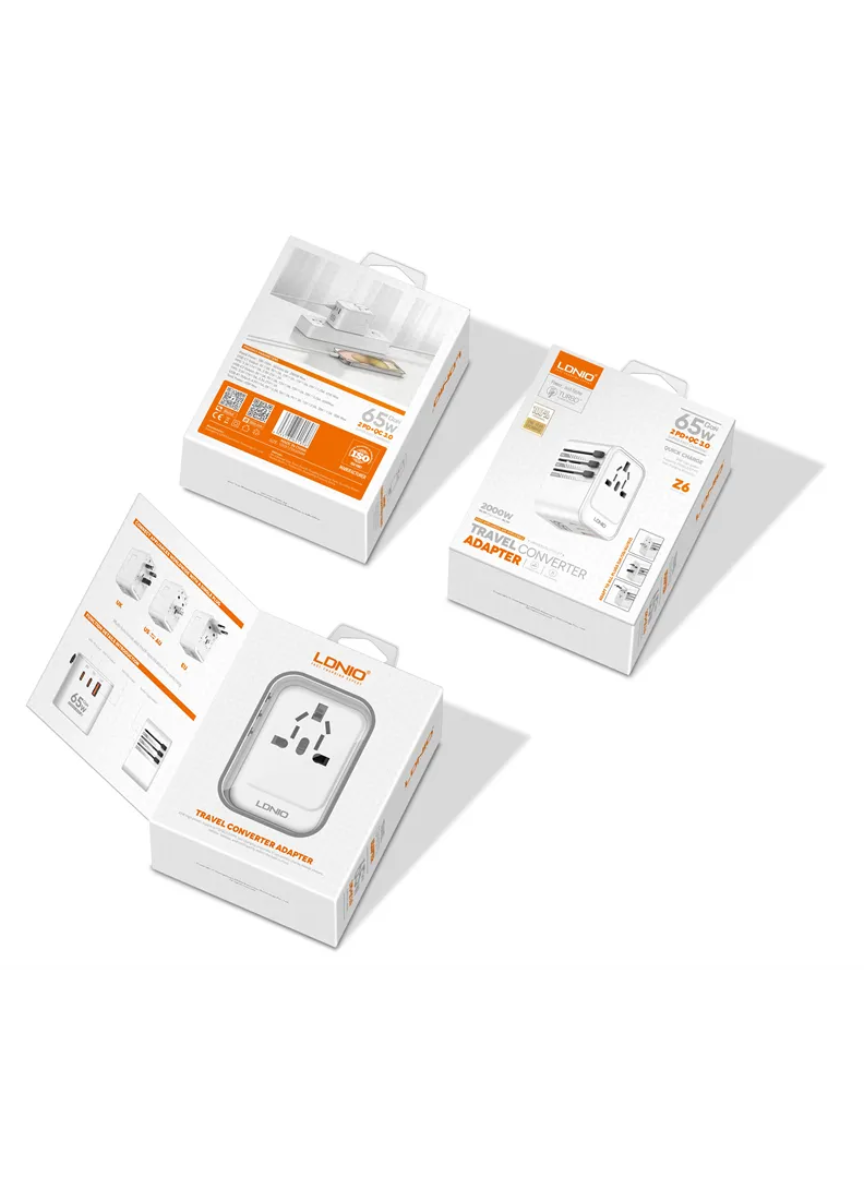 LDNIO Z6 GaN 65W Universal Travel Adapter – All-in-One Fast Charging Power Adapter