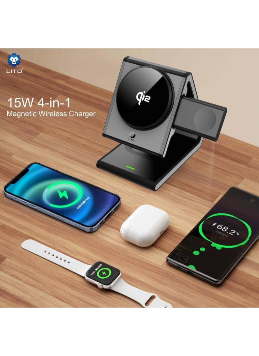 LT-W02 Qi2 15W 4-in-1 Magnetic Wireless Charging Station