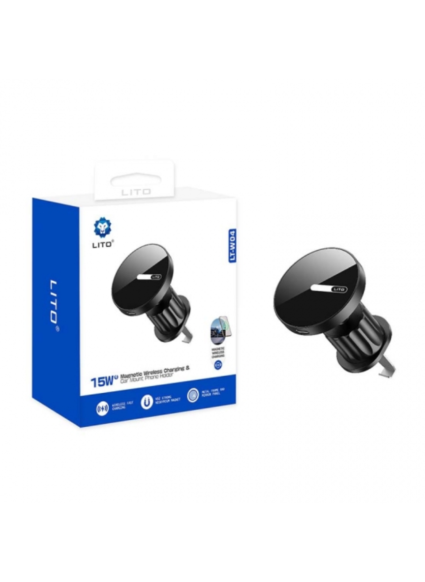 LITO W04 15W Portable Magnetic Wireless Car Charger & Phone Stand